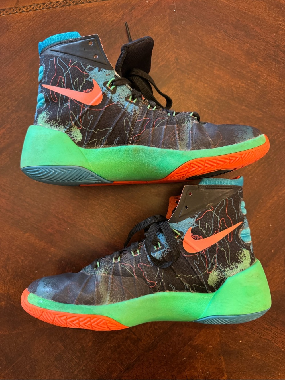 Nike Kids Hyperdunk ‘15 High-Top Sneakers - Black, Green, Orange, Teal